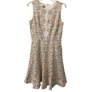 Anne Klein Beige Embroidered Dress Size 10 Fit & Flair Sleeveless